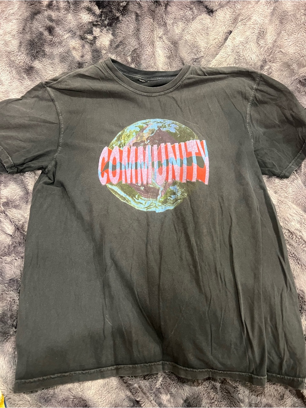 Unisex Black 'Community' Earth Graphic Short Sleeve Tee